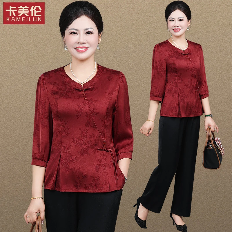 喜婆婆婚宴装礼服平时可穿2025新款洋气中老年妈妈夏装雪纺套装女