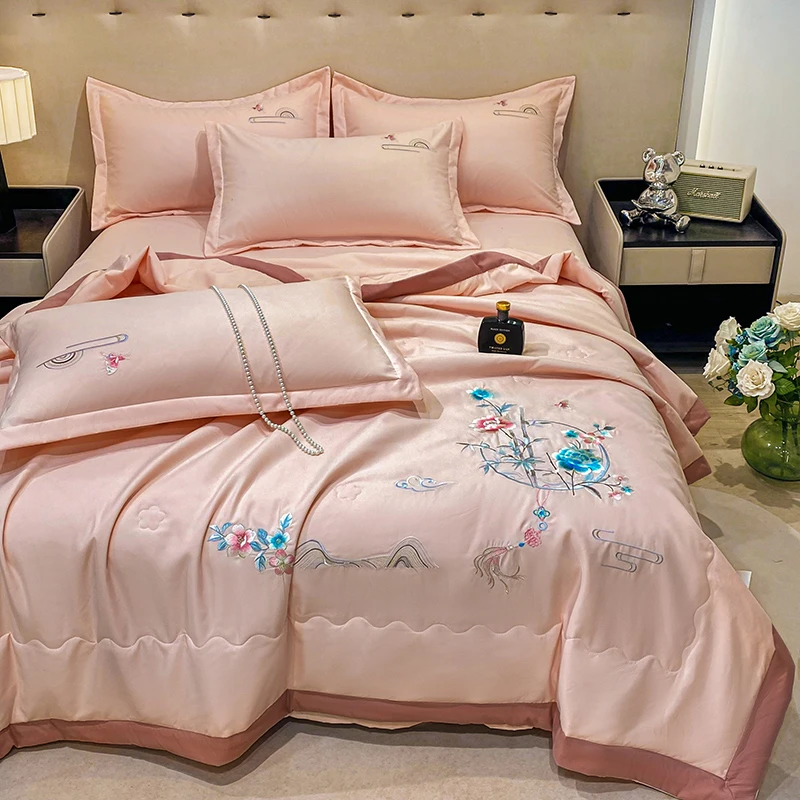 【ED220】2025新款亲肤国潮风刺绣夏被四件套夏凉被绣花机洗空调被