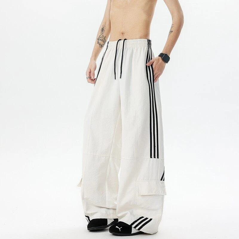 机能高街vibe黑色裤子男夏季潮牌设计感阔腿裤美式运动冲锋裤直筒