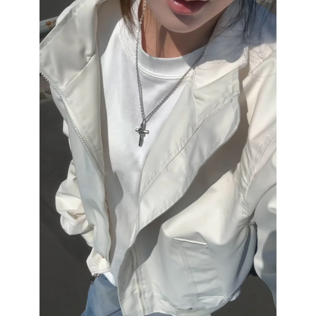 美式三防立领外套男款象牙白痞帅廓形教练飞行夹克防水工装棒球服