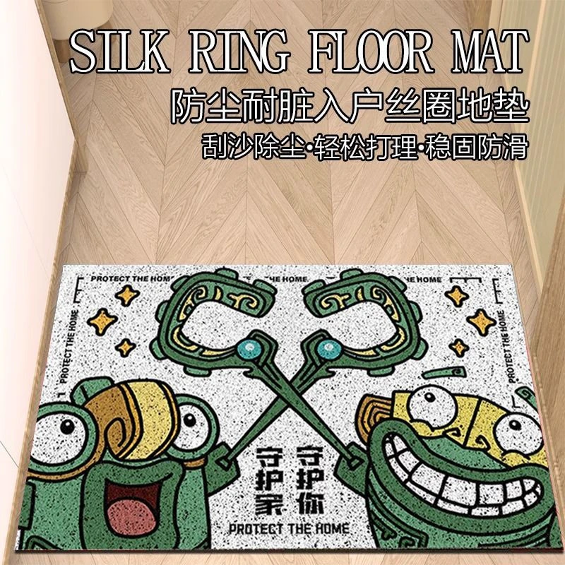 青铜兽卡通网红玄关入户门地垫结界兽创意进门口脚垫除尘丝圈地毯