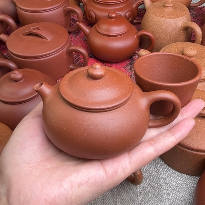 紫砂茶壶原矿红降坡寒江精工半手150cc