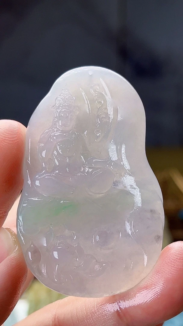 【新春好物】天然缅甸翡翠冰胶观音毛货买断需抛光尺寸高57-34-7.3