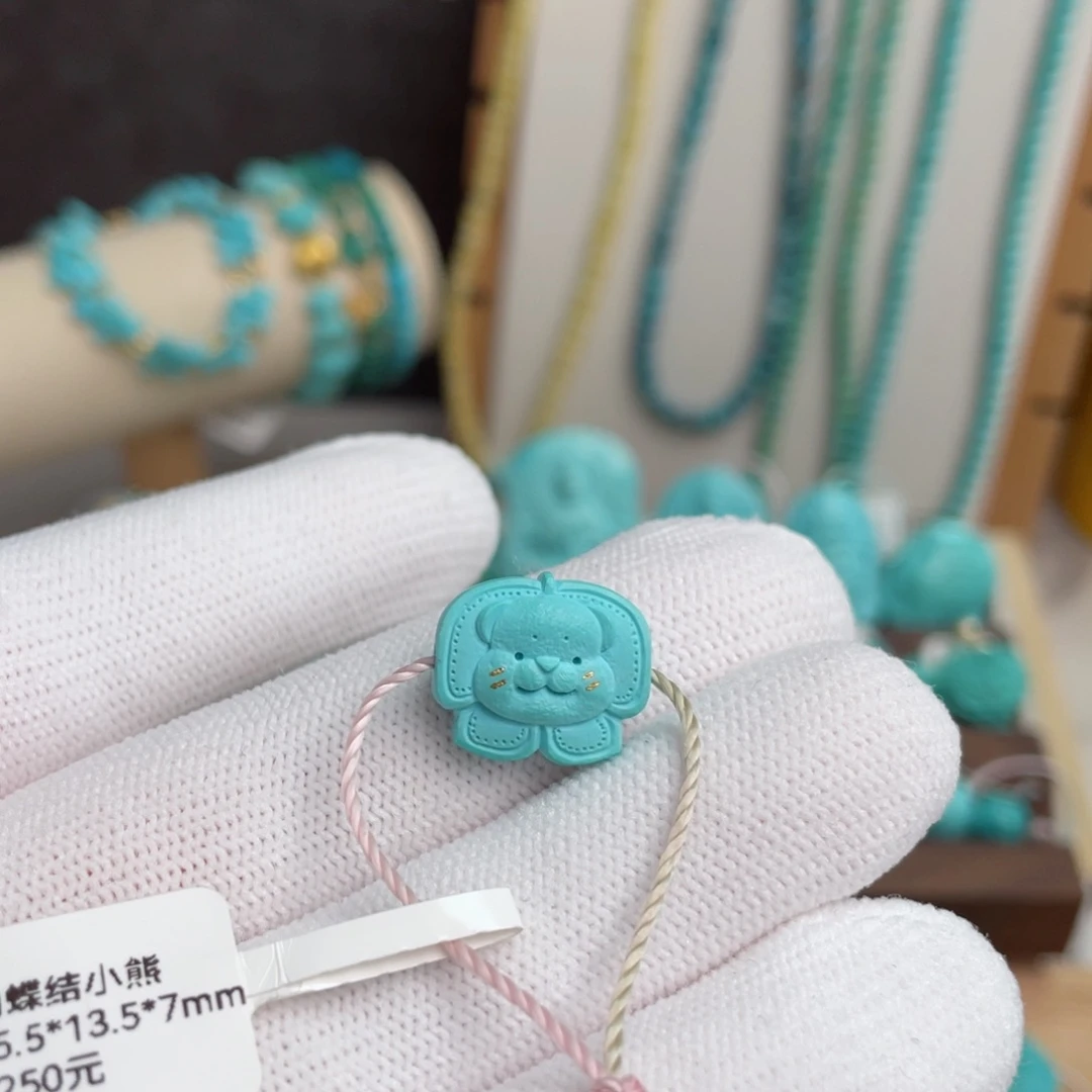 未镶嵌绿松石高瓷蓝蝴蝶结小熊