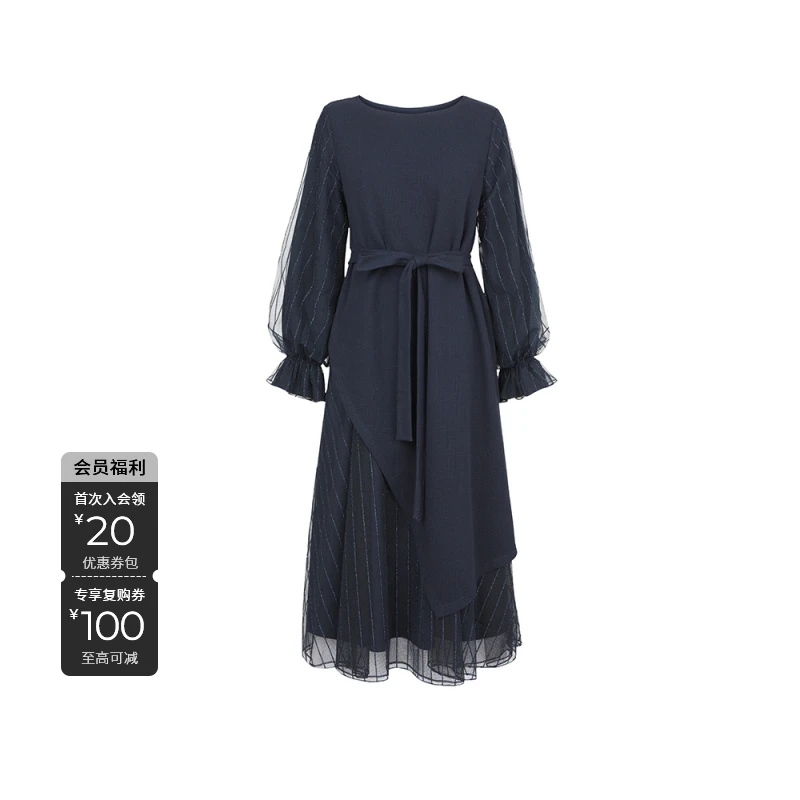 S·DEER圣迪奥女装时尚轻奢显瘦百搭拼接收腰优雅连衣裙S241Z1203