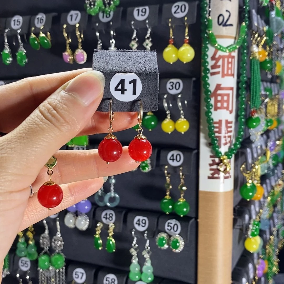 银S925镶嵌翡翠耳饰41
