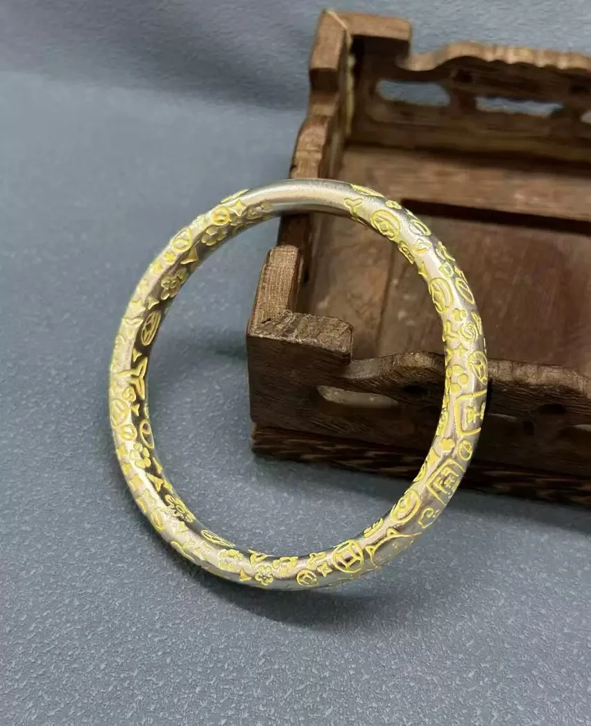 足银银制品 B08吉言描金大克重手镯闭口款式