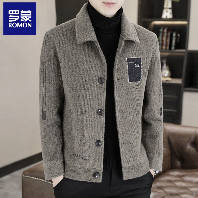 罗蒙上新短款毛呢大衣男士修身秋冬季加厚保暖翻领呢子夹克男外套
