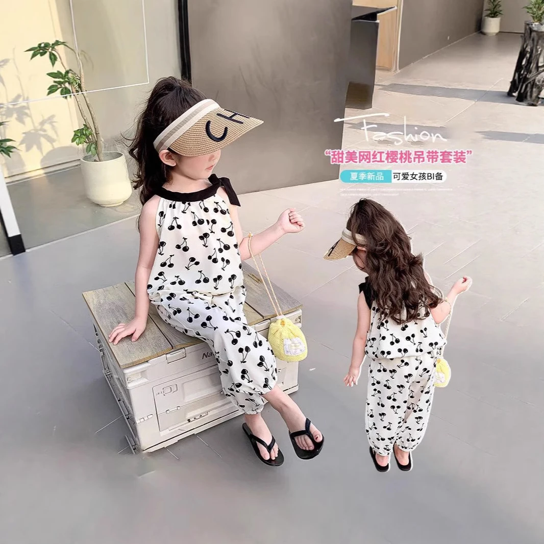 女童夏季套装新款洋气儿童小童薄款宝宝两件套超萌女孩空调服无袖