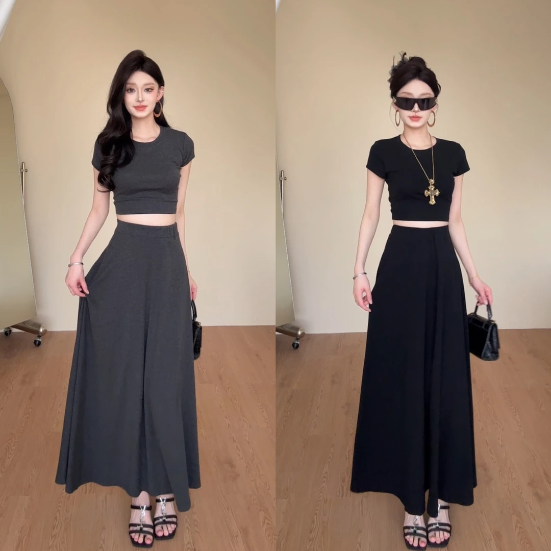 g0/B220 0810【XW】时尚套装女御姐辣妹修身短T恤大摆半身裙两件套