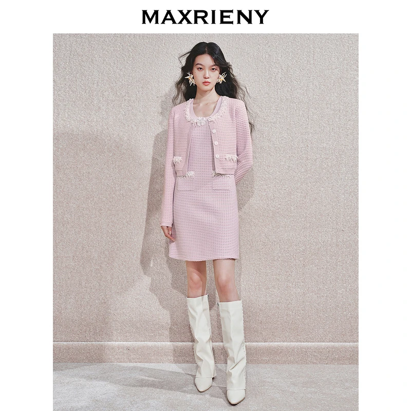 【商场同款】MAXRIENY肌理感外套女24冬新款华夫格华丽立体花设计