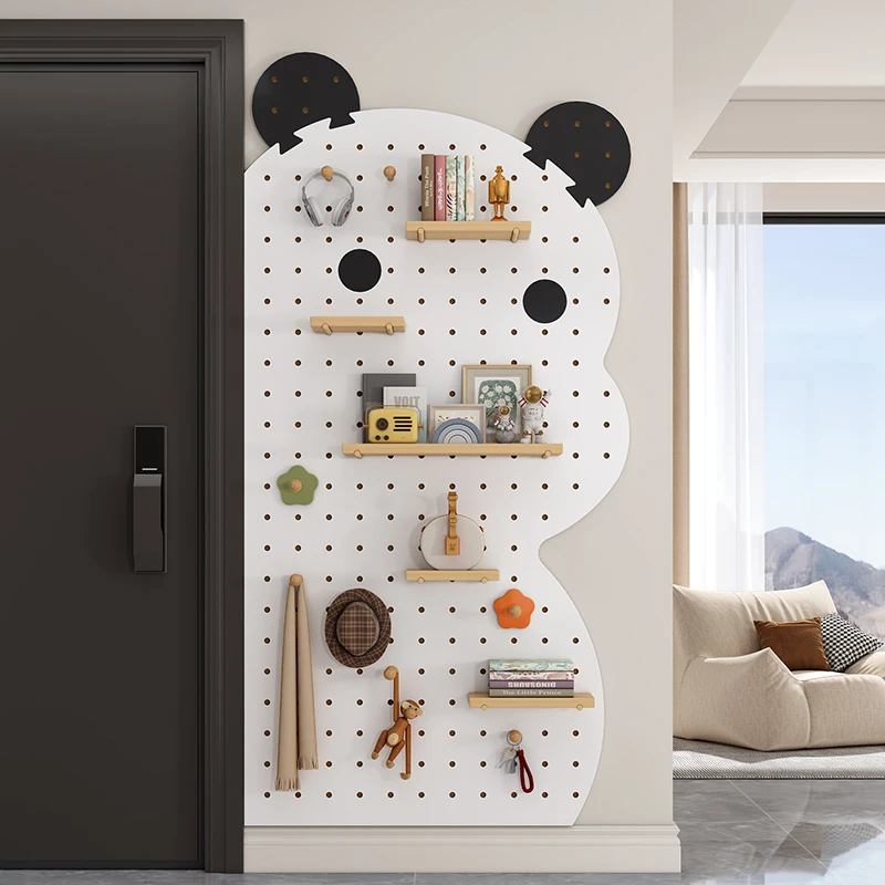 洞洞板置物架木质书房隔板收纳架挂板展示架入户玄关墙上熊猫款