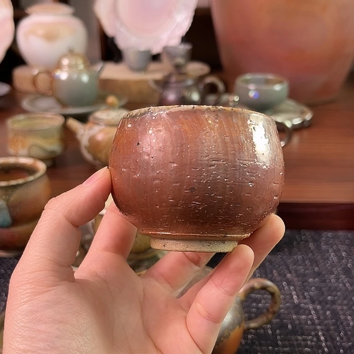 柴烧粗陶火痕龙蛋主人杯
