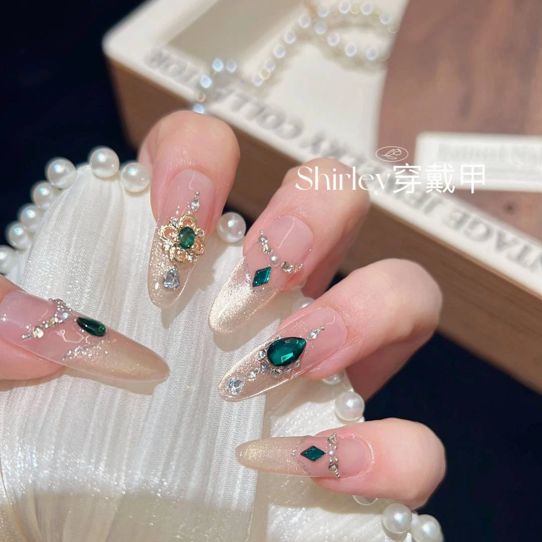 【祖母绿】手工穿戴甲10片装可拆卸宠粉爆款气质美甲贴W