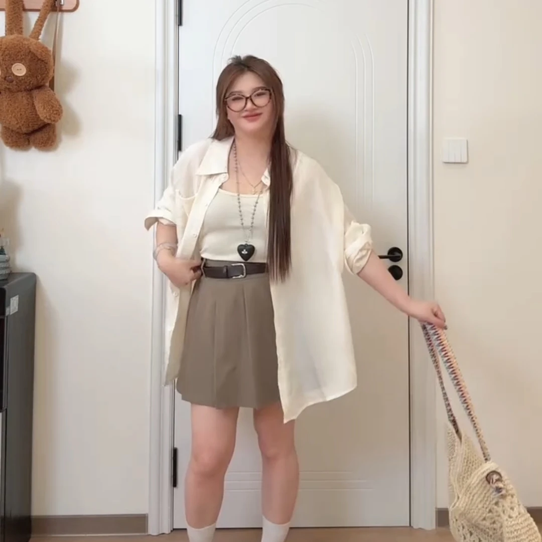 大码女装POLO领外衫吊带半身裙套装小众高级感休闲气质显瘦女装潮