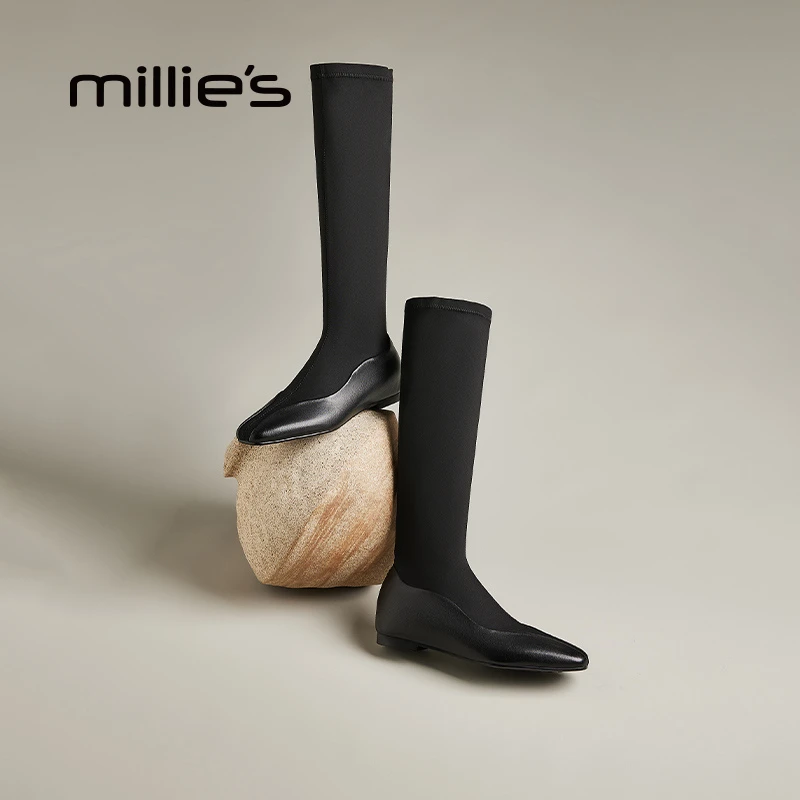 妙丽女鞋休闲时装靴时尚复古圆头职场休闲风显瘦长筒靴冬季骑士靴