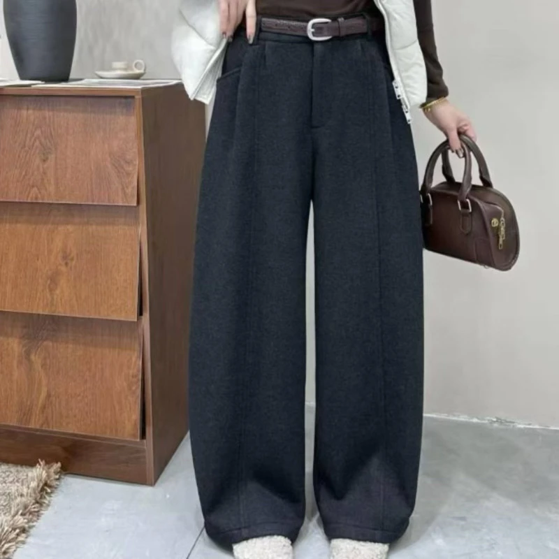 冬季高腰加绒弯刀裤时尚设计感洋气百搭女裤宽松阔腿垂感#K7511