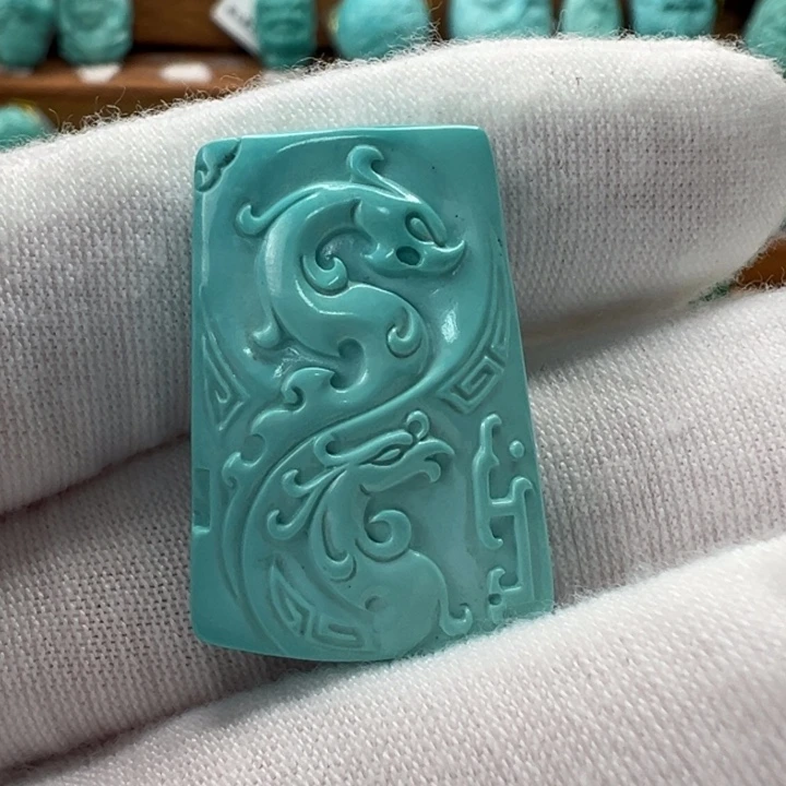 绿松石未镶嵌仿古龙凤无事牌17.8mm