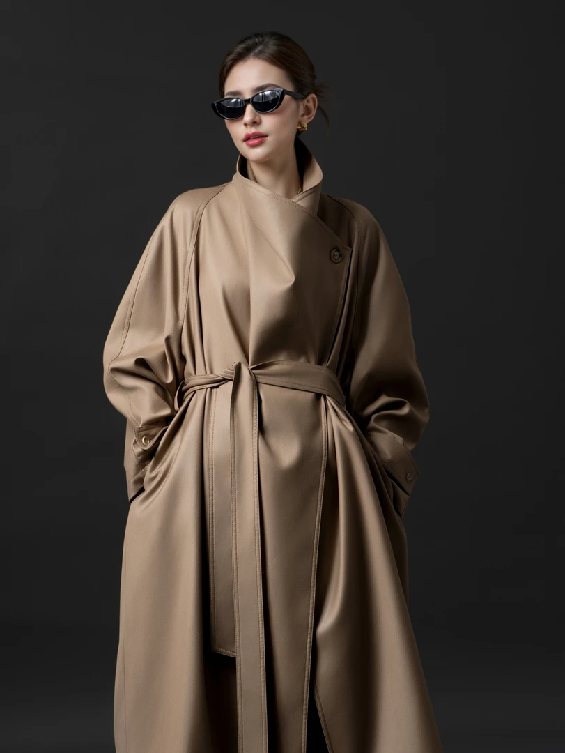 【时髦女主角】韩版大翻领长款风衣宽松炸街高级感洋气女装外套1923