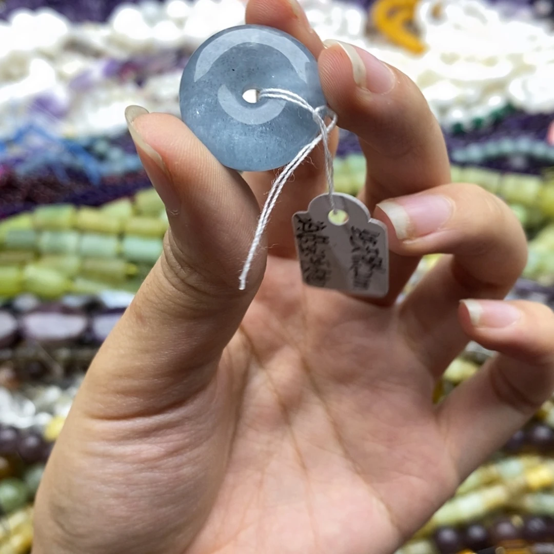 未镶嵌玛瑙/玉髓珠宝半成品一个纯天然海蓝宝平安扣21mm