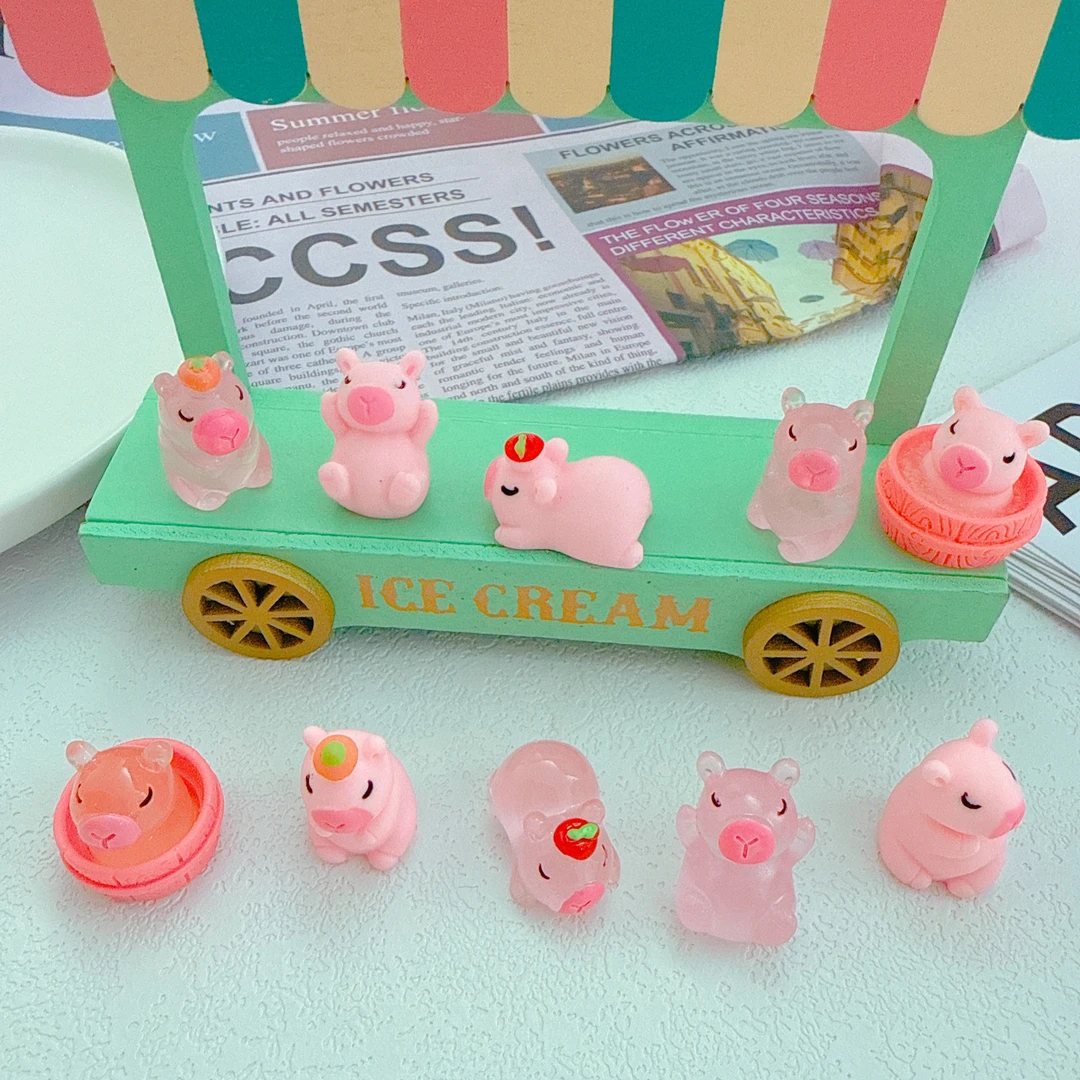 仿真夜光粉色卡皮巴拉公仔立体模型车载桌面摆件小朋友学生小玩具