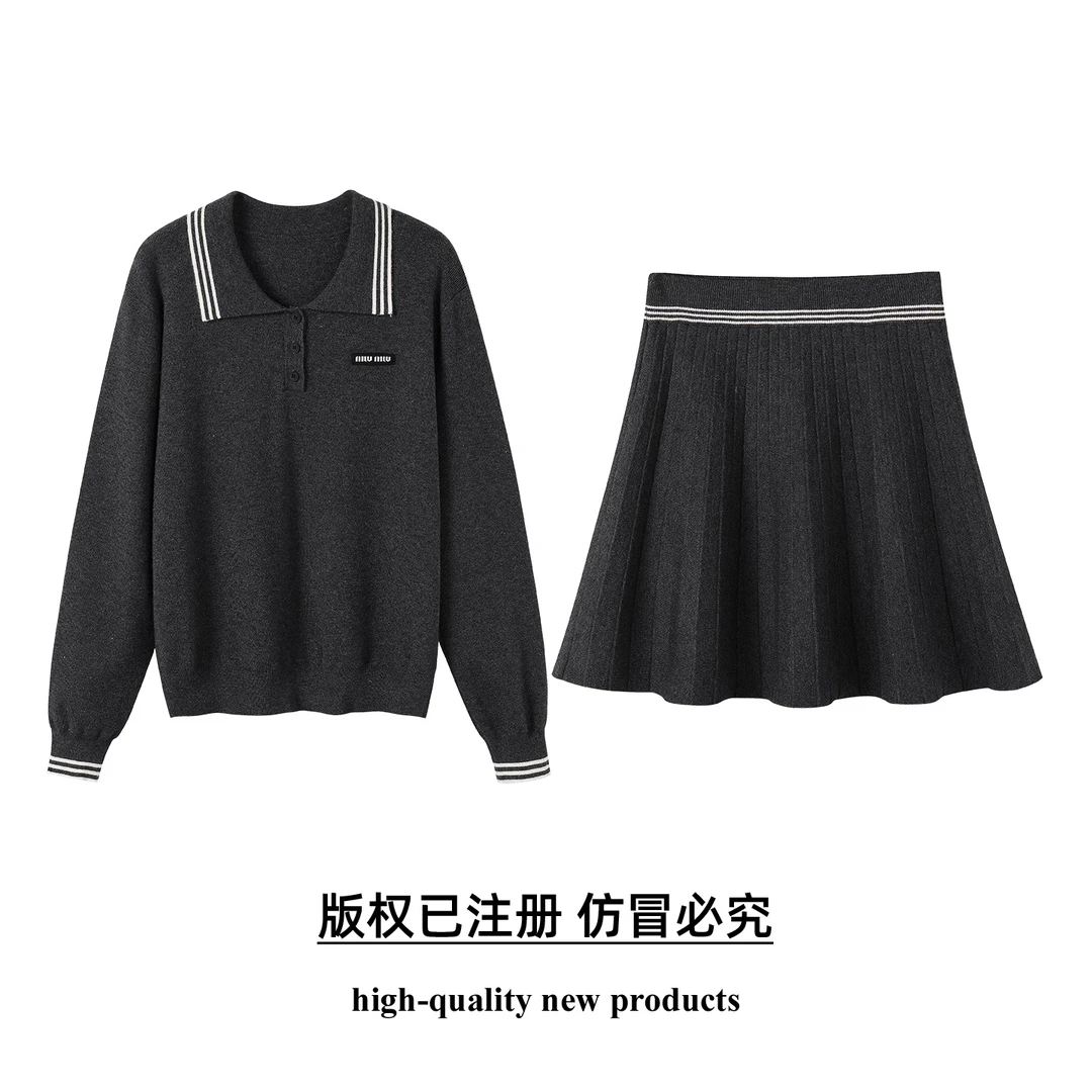 【奢姿】大码女装2025冬季减龄翻领两件套胖妹妹时尚简约针织套装
