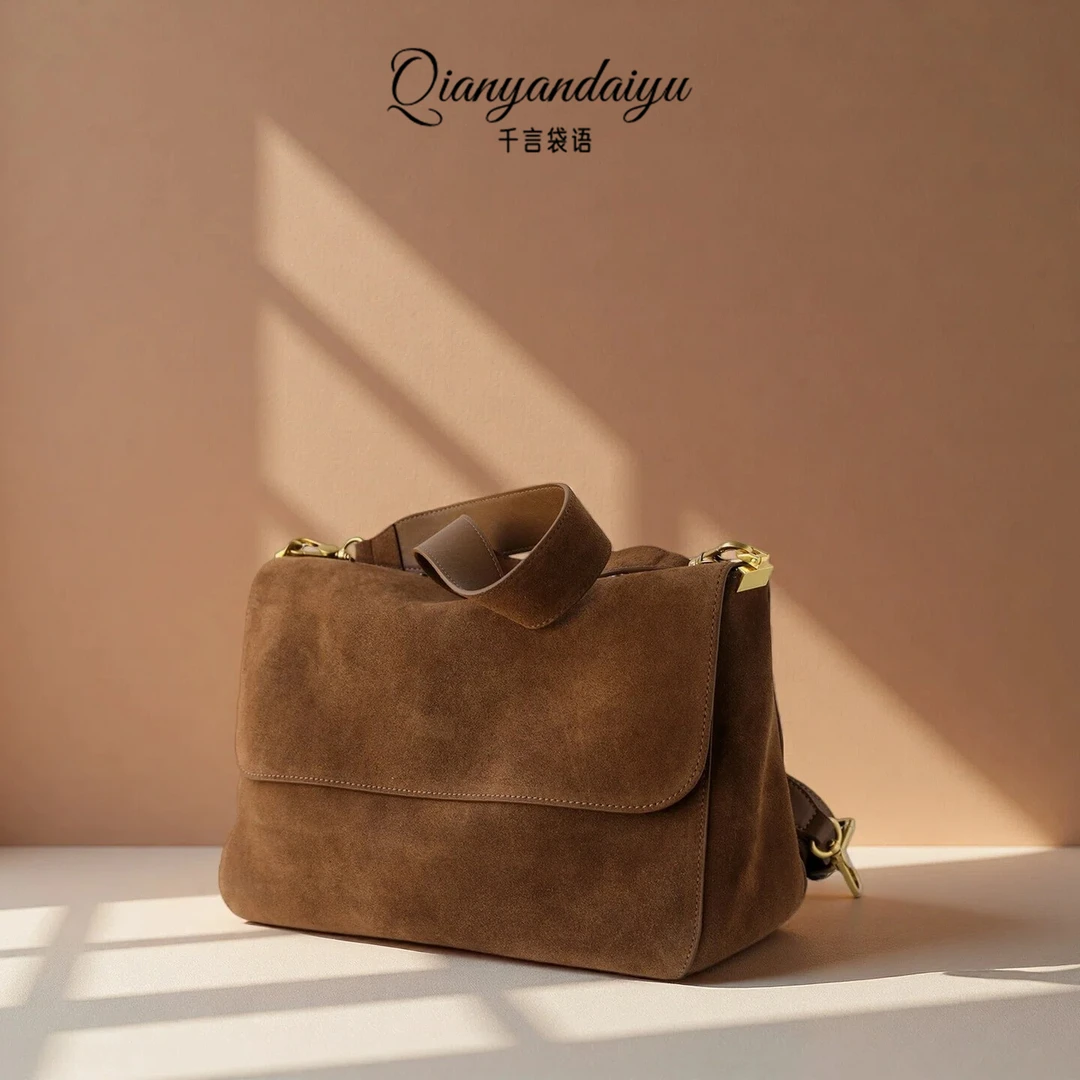 包包女2025新款高级感真皮大容量邮差包女斜跨复古磨砂单肩腋下包