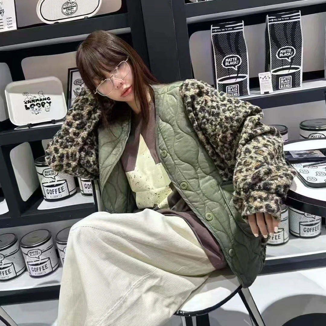 韩国拼接豹纹棉服（NO退ON换）