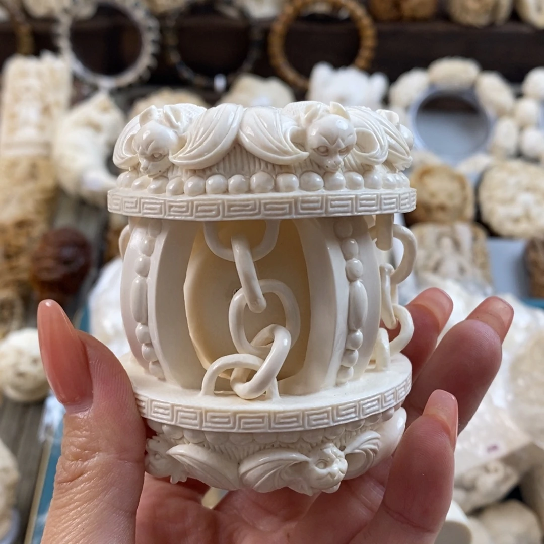 ℡***ค猛犸象牙吊坠五福临门