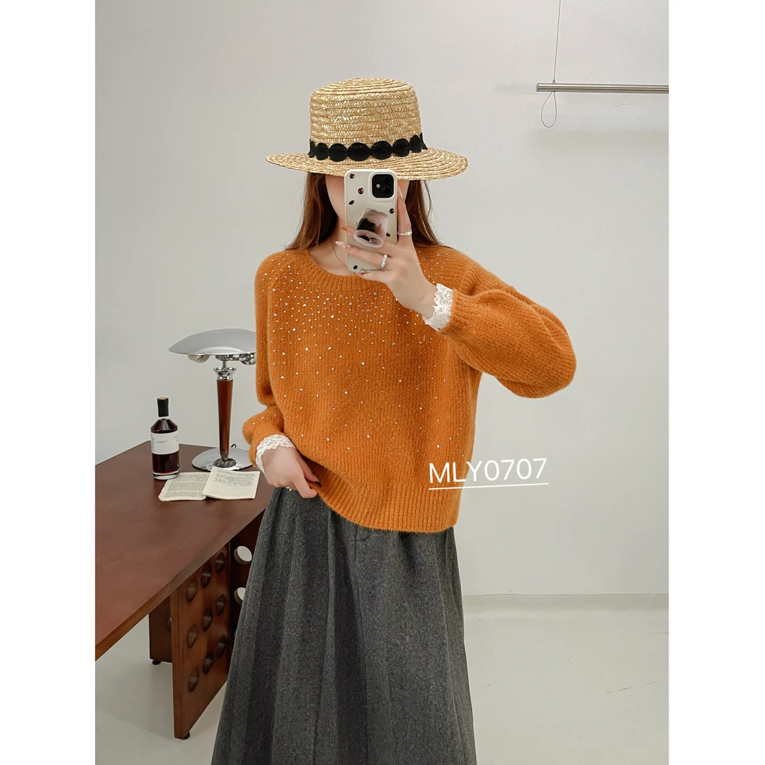 女士法式重工钉珠镶钻针织毛衣0707-A119