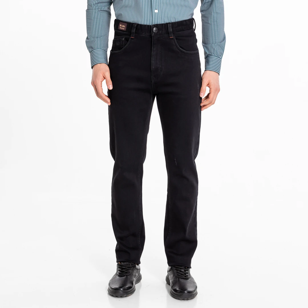 路卡迪龙【弹力无束缚】25春季宽版直筒纯黑棉弹牛仔裤142240485