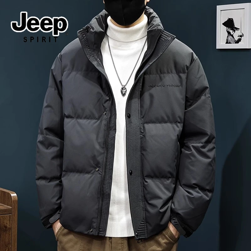 JEEPSPIRIT吉普男士冬季立领短款羽绒服保暖防寒大码休闲百搭外套