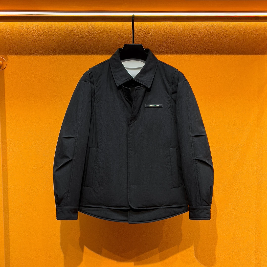 白鸭绒假两件潮流翻领羽绒服男冬季百搭时尚复古休闲外套上衣