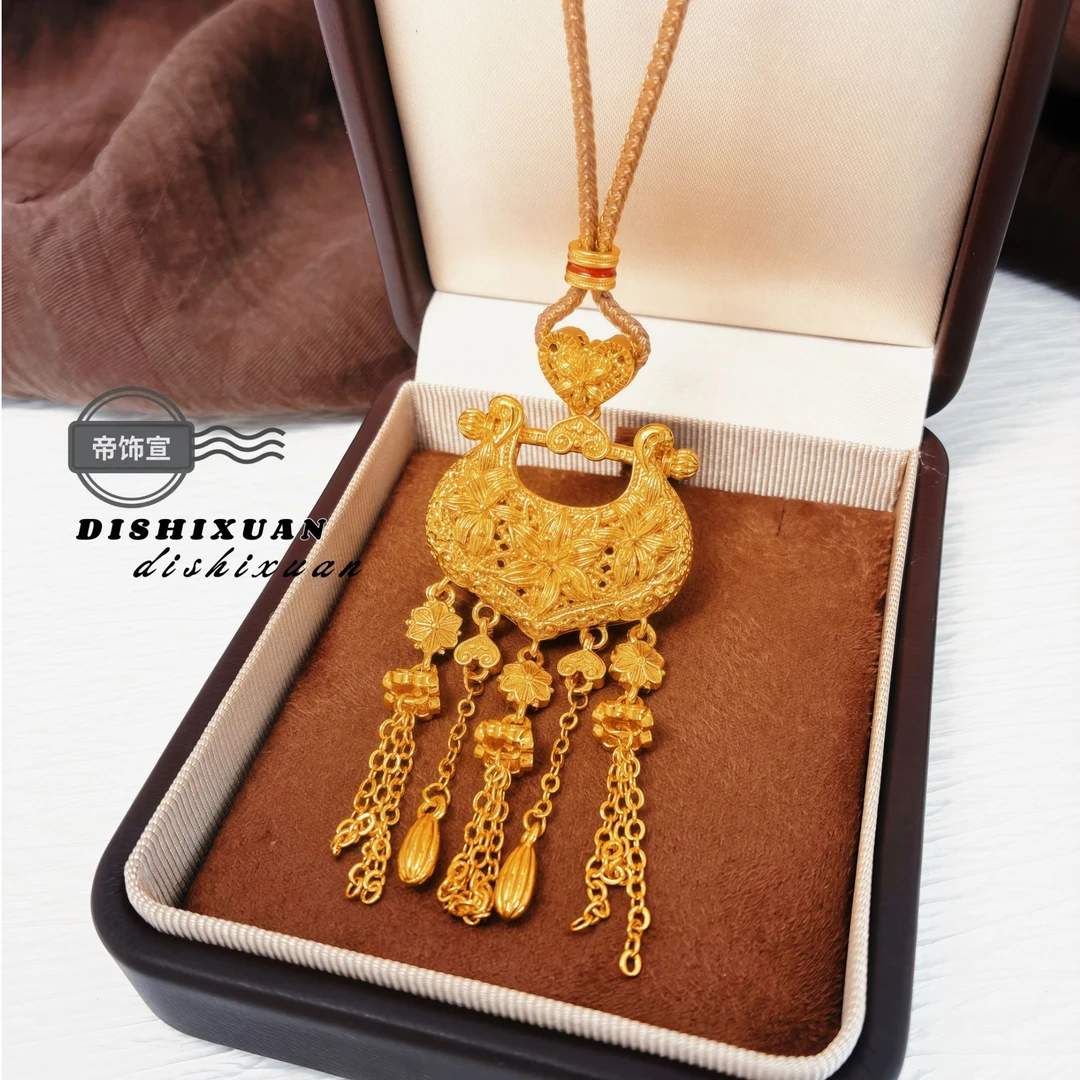 铜合金项链 如意璎珞锁繁花似锦流苏项链新中式锁包毛衣链