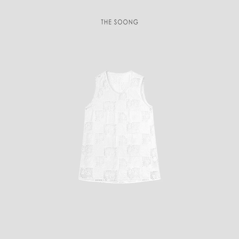 THESOONG|"绣花网格裙"纯棉镂空绣花网格交织无袖连衣裙HRBX6710