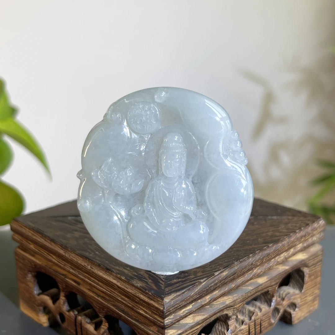 JCW24-47 天然翡翠缅甸A货 莲花观音