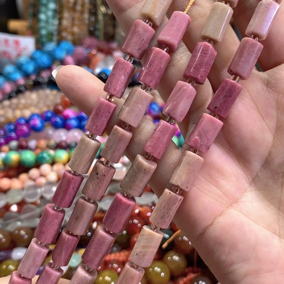 未镶嵌玛瑙/玉髓珠宝半成品红纹柱子一条卡8*12mm