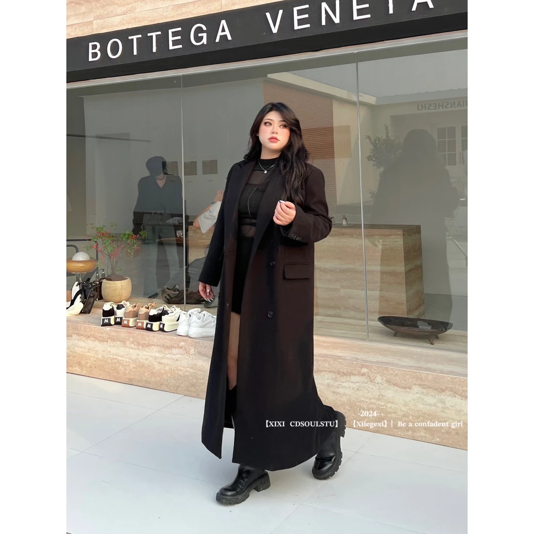CD.soul【大女主】大码秋冬大衣长款韩版加厚夹棉过膝赫本风外套女