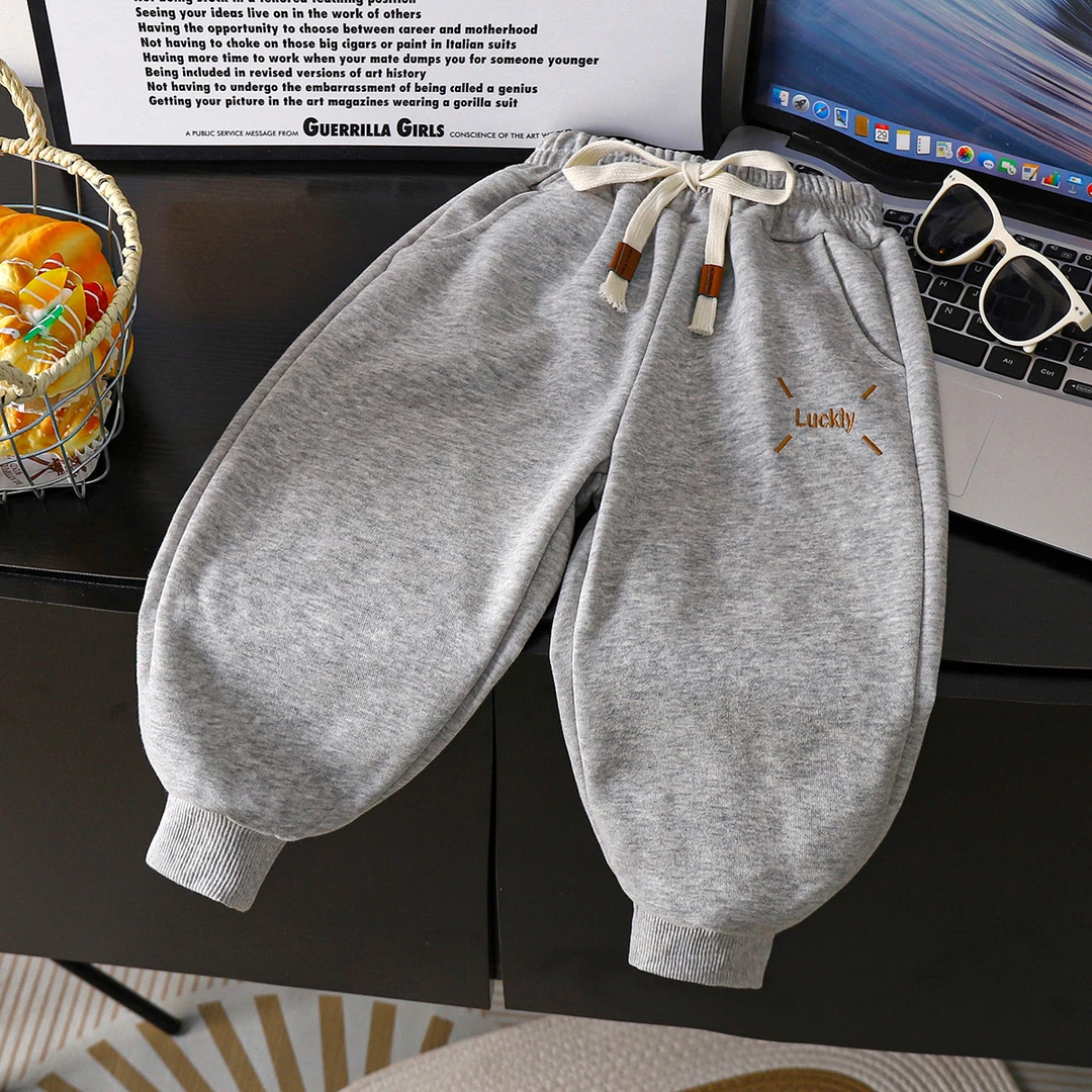 儿童秋款休闲卫裤男童女童刺绣束口运动裤休闲百搭亲子装