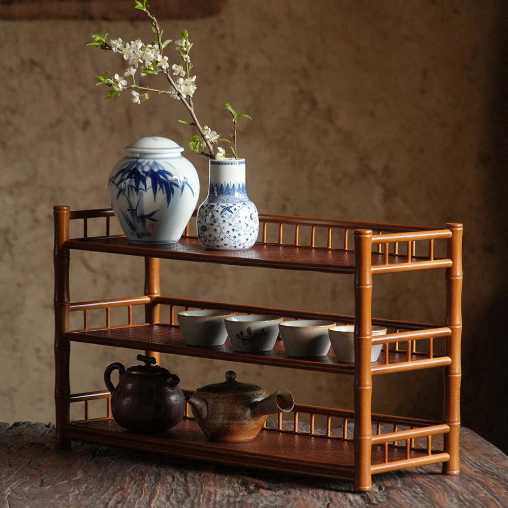 【小满】杯架非遗竹编竹制席面壶架中式复古博古架竹茶托置物茶棚