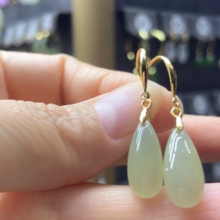 和田玉银S925镶嵌耳饰