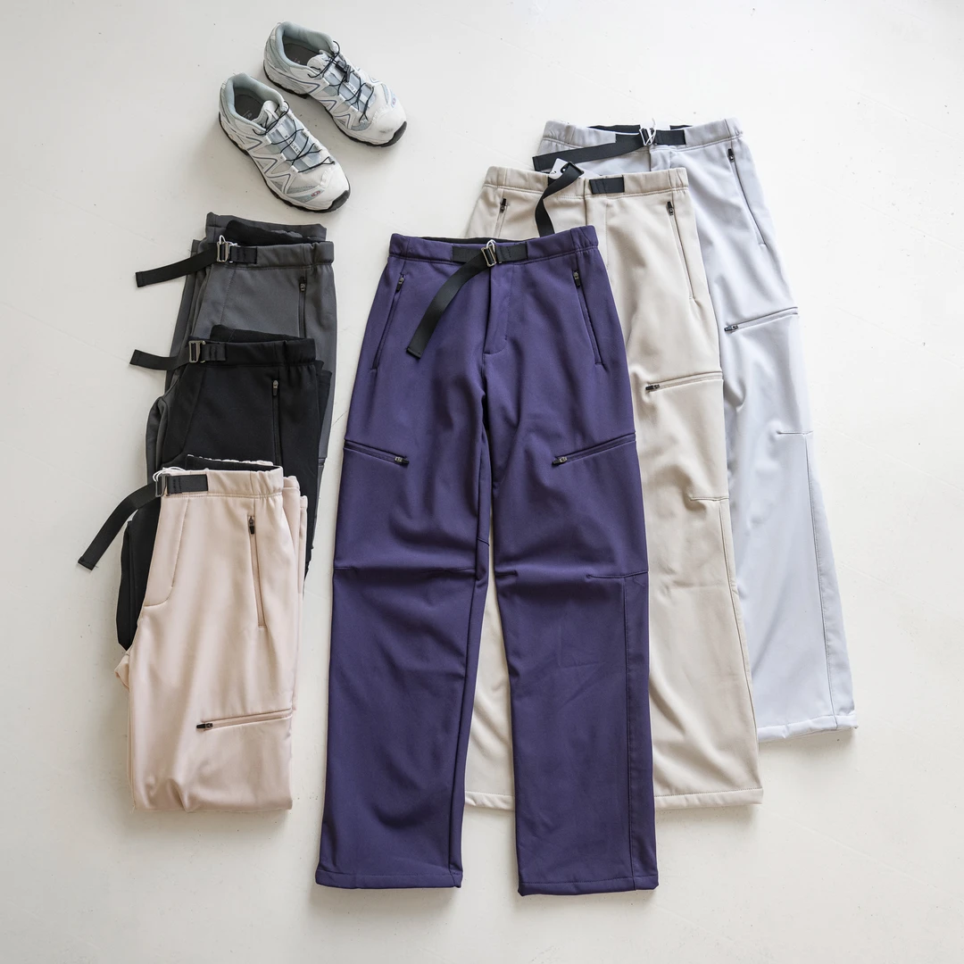 冬季加绒厚户外机能风三防登山徒步3D立裁宽松直筒工装软壳冲锋裤