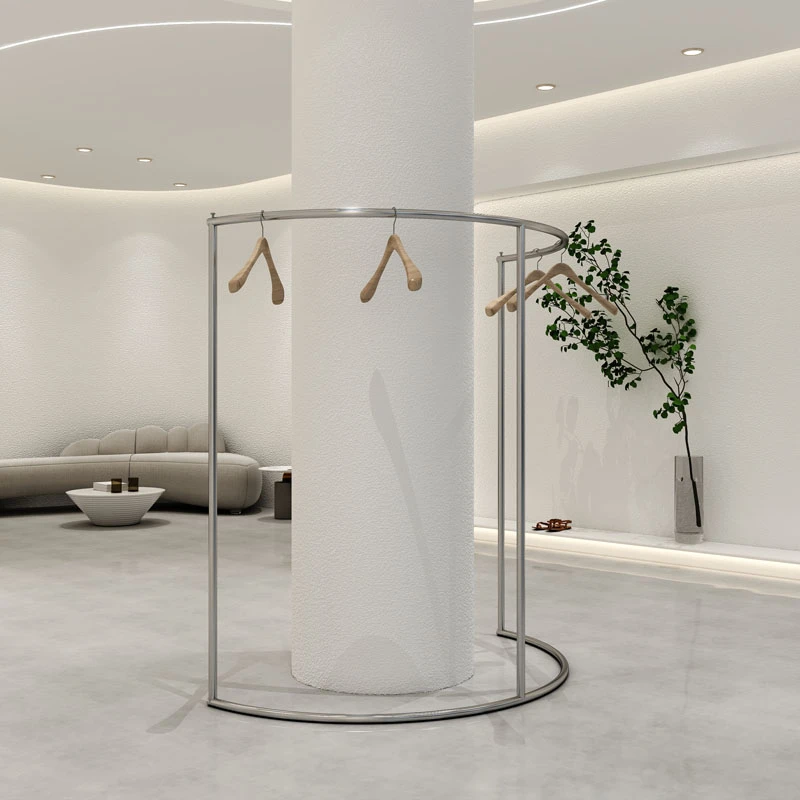 不锈钢男装女装童装店铺专用中间落地式中岛展示货架半圆形挂衣服