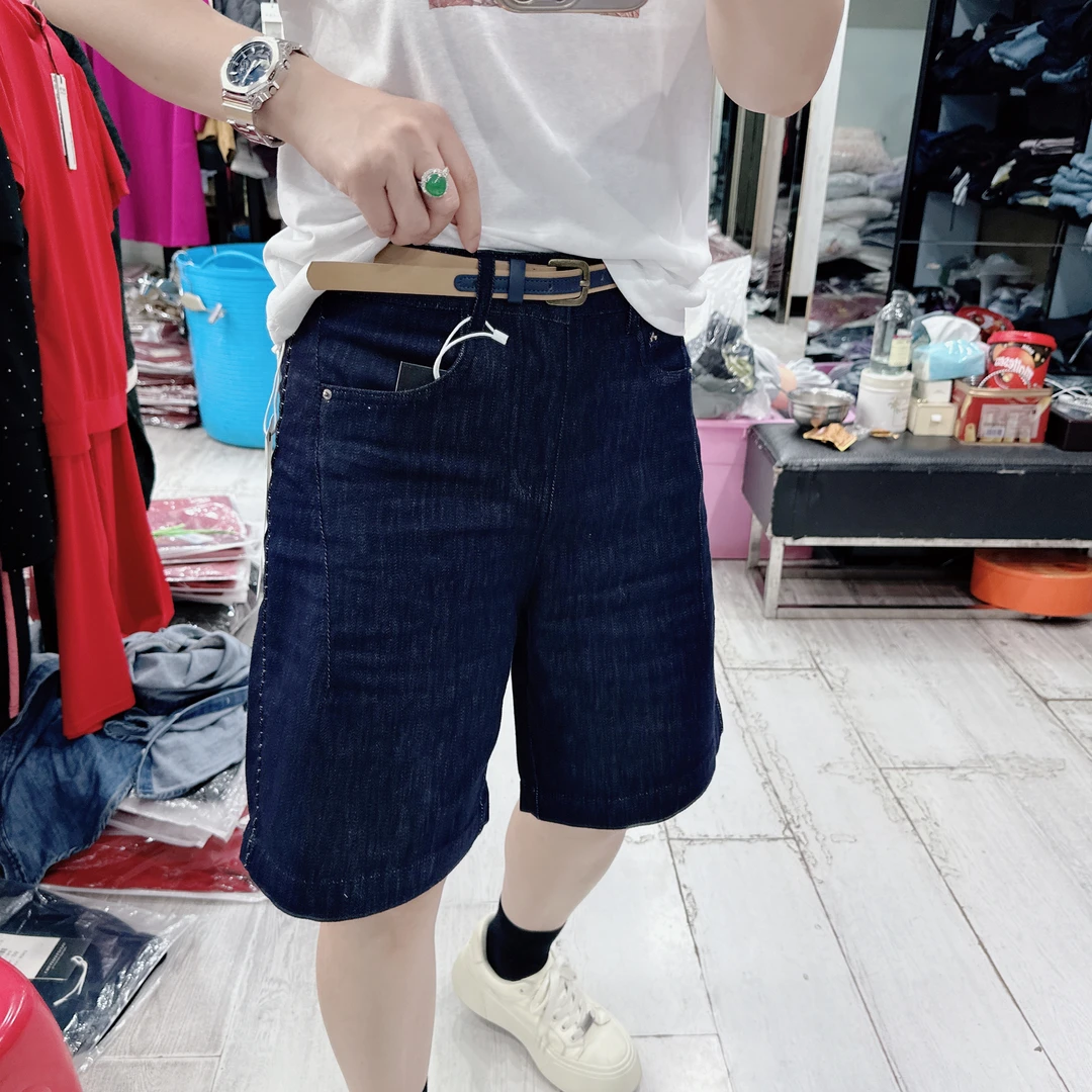 精致腰带短裤深蓝温柔牛仔5分裤6263欧