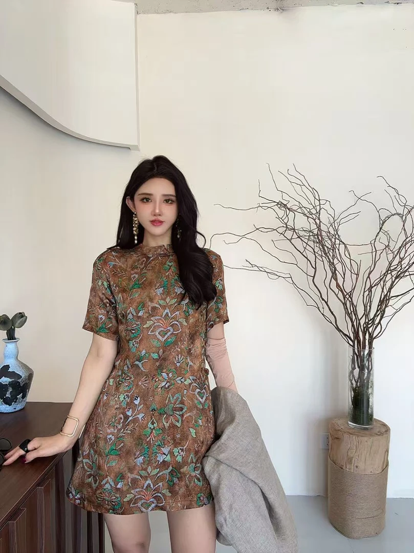 欧洲站2025夏季新款精品原创女装新中式国风提花立领短袖上衣