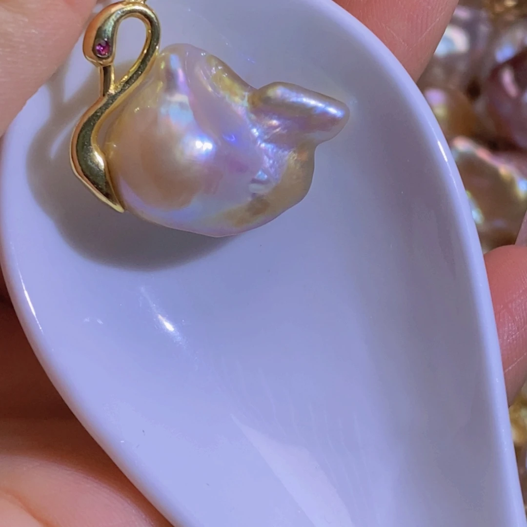 银S925镶嵌淡水珍珠天然淡水珍珠无染色无优化