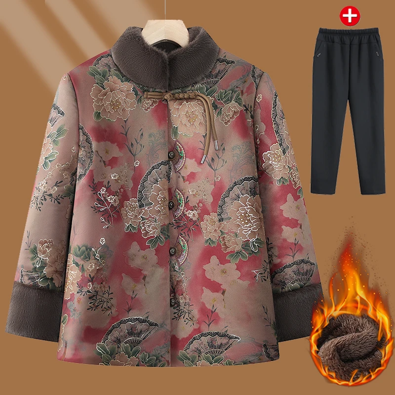 小个子妈妈装新中式国风外套中老年人女太太冬季奶奶加绒加厚棉衣