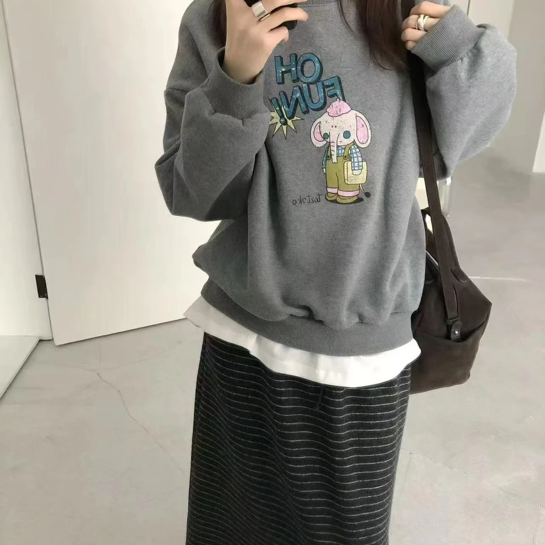 木子家～抓绒复古卡通印花圆领长袖卫衣85926