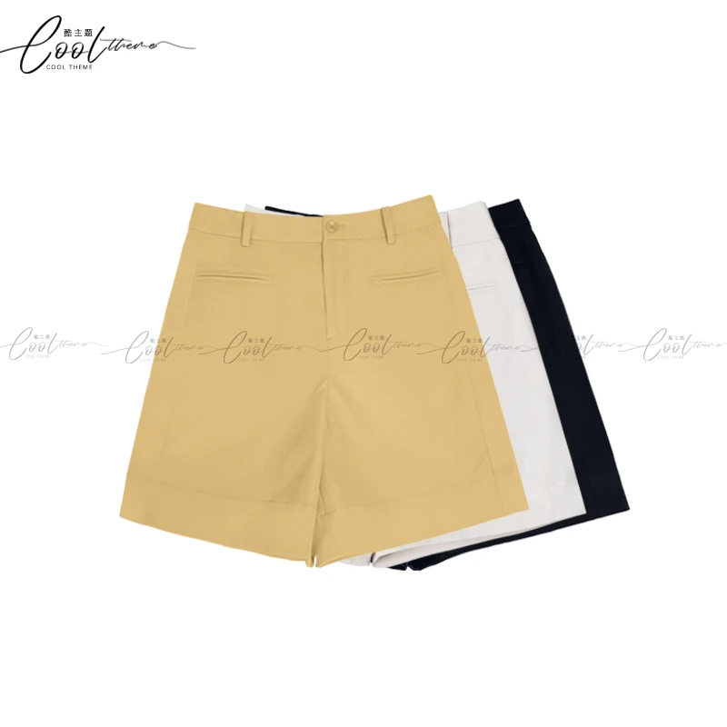 KUZHUTI2025夏新款高腰短裤藏胯塑形松弛A字直筒裤大长腿黄热裤女