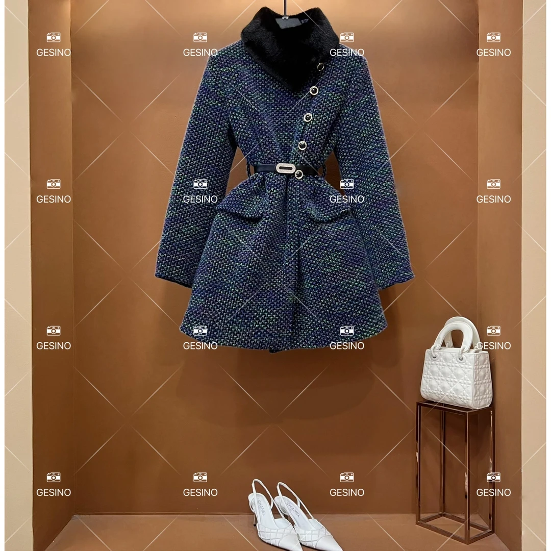 【露】秋冬气质小香风时尚设计师中长款外套 QD-2025365